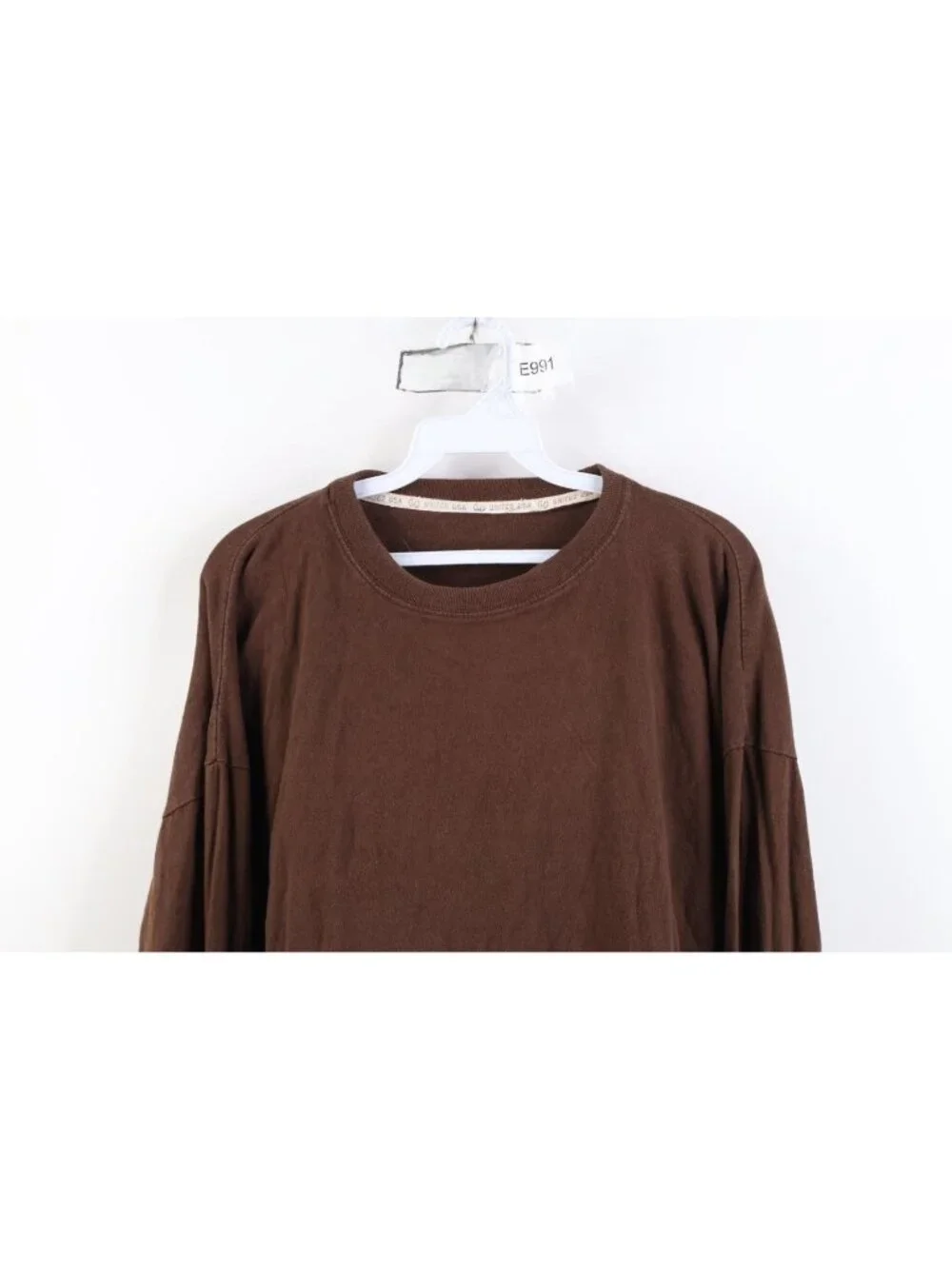 Vintage Y2K Streetwear Mens 3XL Faded Blank Cotton Long Sleeve T-Shirt Brown